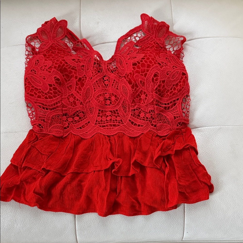Moda Vibrant Red Lace Top